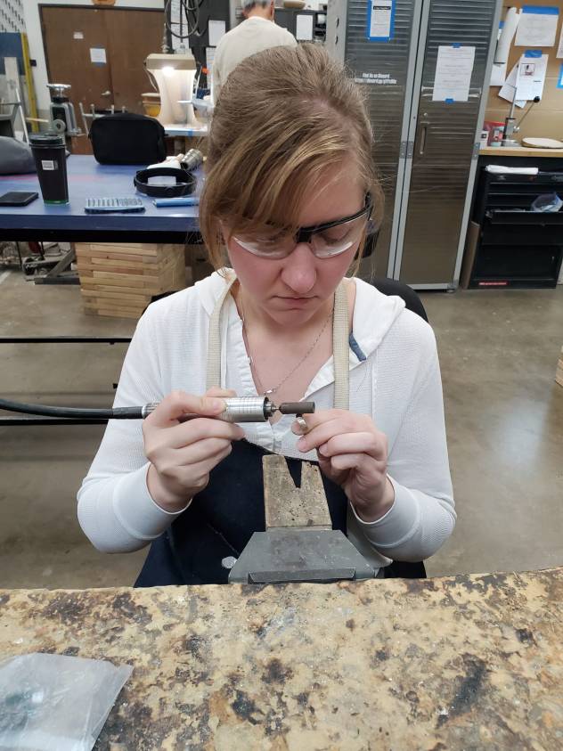 Making a ring in a jewelry studio