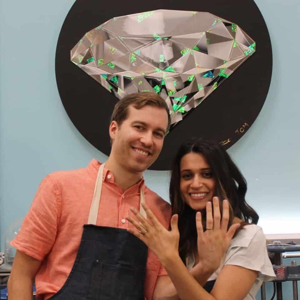 Happy couple who made their own wedding rings in the best a make your own workshop experience.