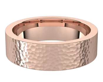 Flat hammered wedding ring in 14K rose gold