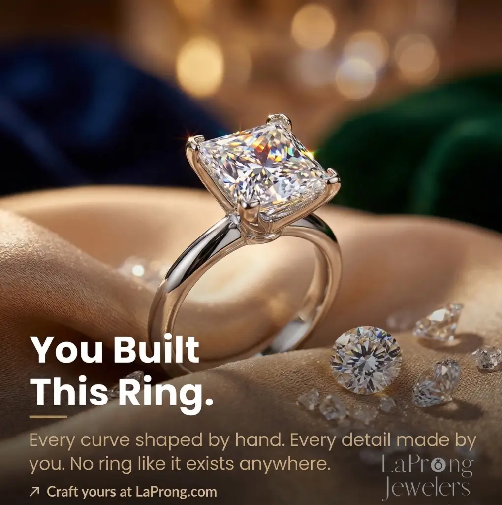 Finished product of an engagement ring made by a novice in the engagement ring making class offered by LaProng Jewelers