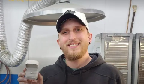 Man making a custom engagement ring by hand at LaProng Jewelers make your own engagement ring workshop Dallas