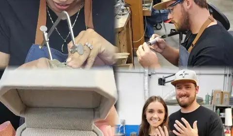 Personalising a handmade wedding ring at the LaProng bench
