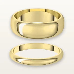 Matching classic wedding ring set in 14K yellow gold, hand-forged by a couple at the LaProng workshop in Carrollton, Texas