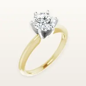 Handmade 18K gold solitaire engagement ring with a certified lab-grown diamond, made at the LaProng workshop in Dallas