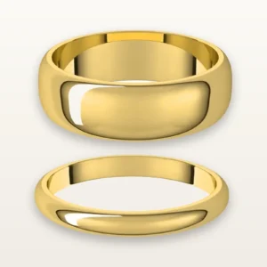 Royal his and hers wedding ring set in rich 18K yellow gold, hand-made at the LaProng workshop in Carrollton, Texas