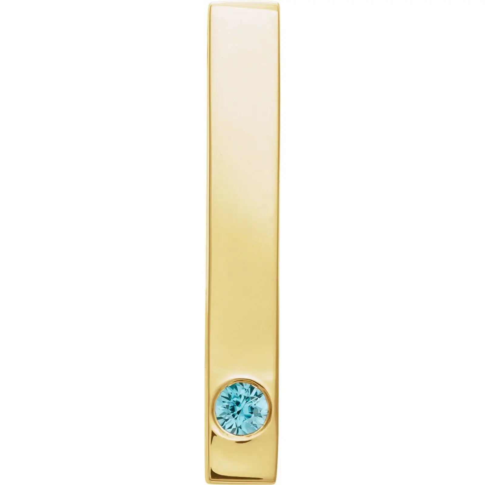 Family Engravable Bar Pendant, Natural Blue Zircon, 14K Yellow Gold – LaProng Jewelers