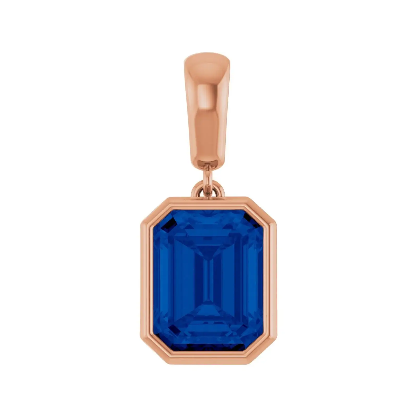 Lab-Grown Blue Sapphire Bezel Charm/Pendant, 14K Yellow Gold in 14K Rose Gold – LaProng Jewelers