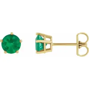 Lab-Grown Emerald Solitaire Stud Earrings, 14K Yellow Gold – custom-made with LaProng Jewelers