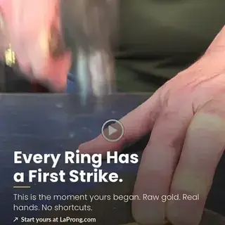 First hammer strike on a handmade ring at LaProng
