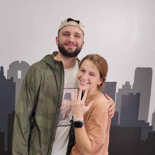 He built a wedding ring for her in the workshop in the DIY make a ring class